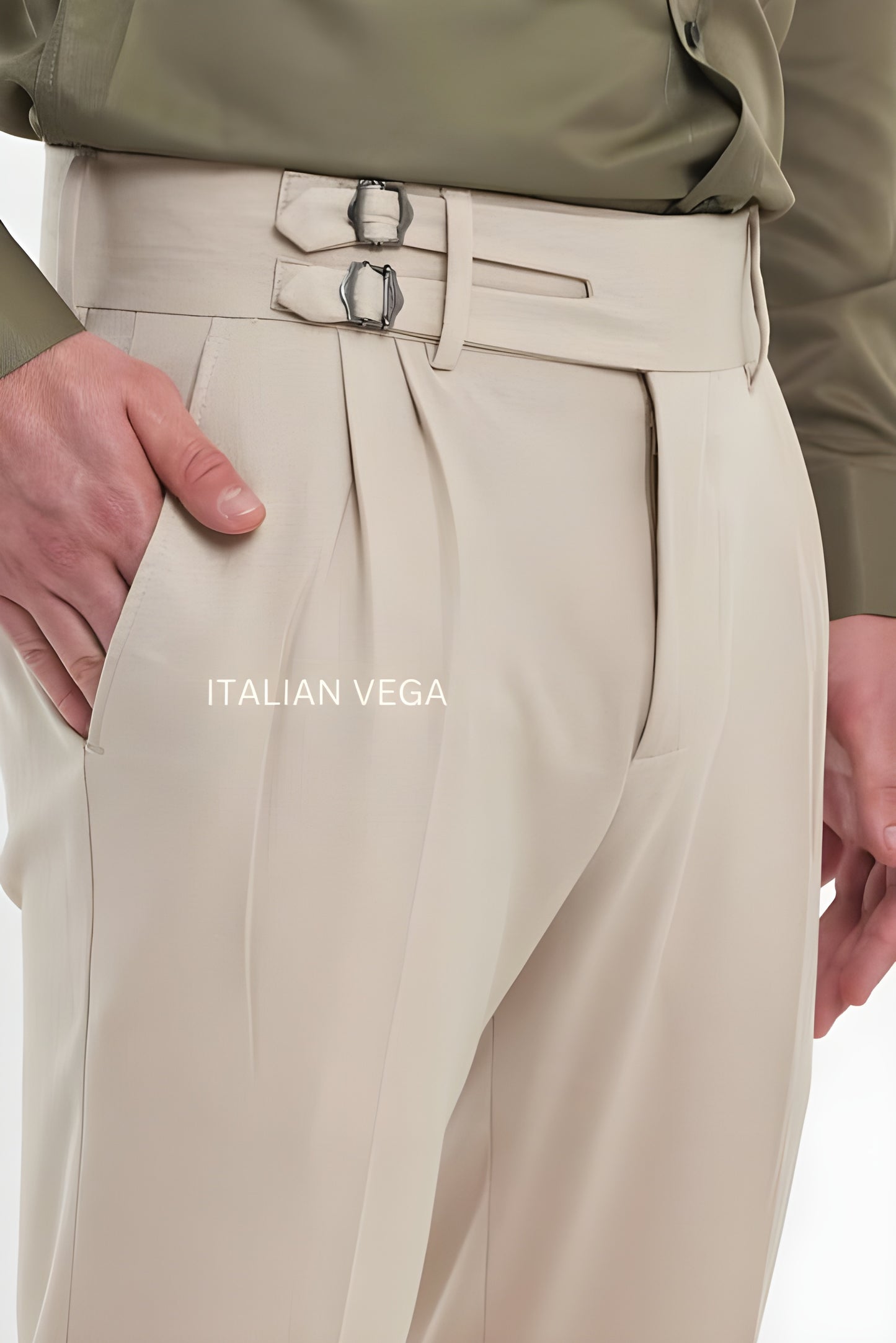 Beige Double Buckle Gurkha Pants