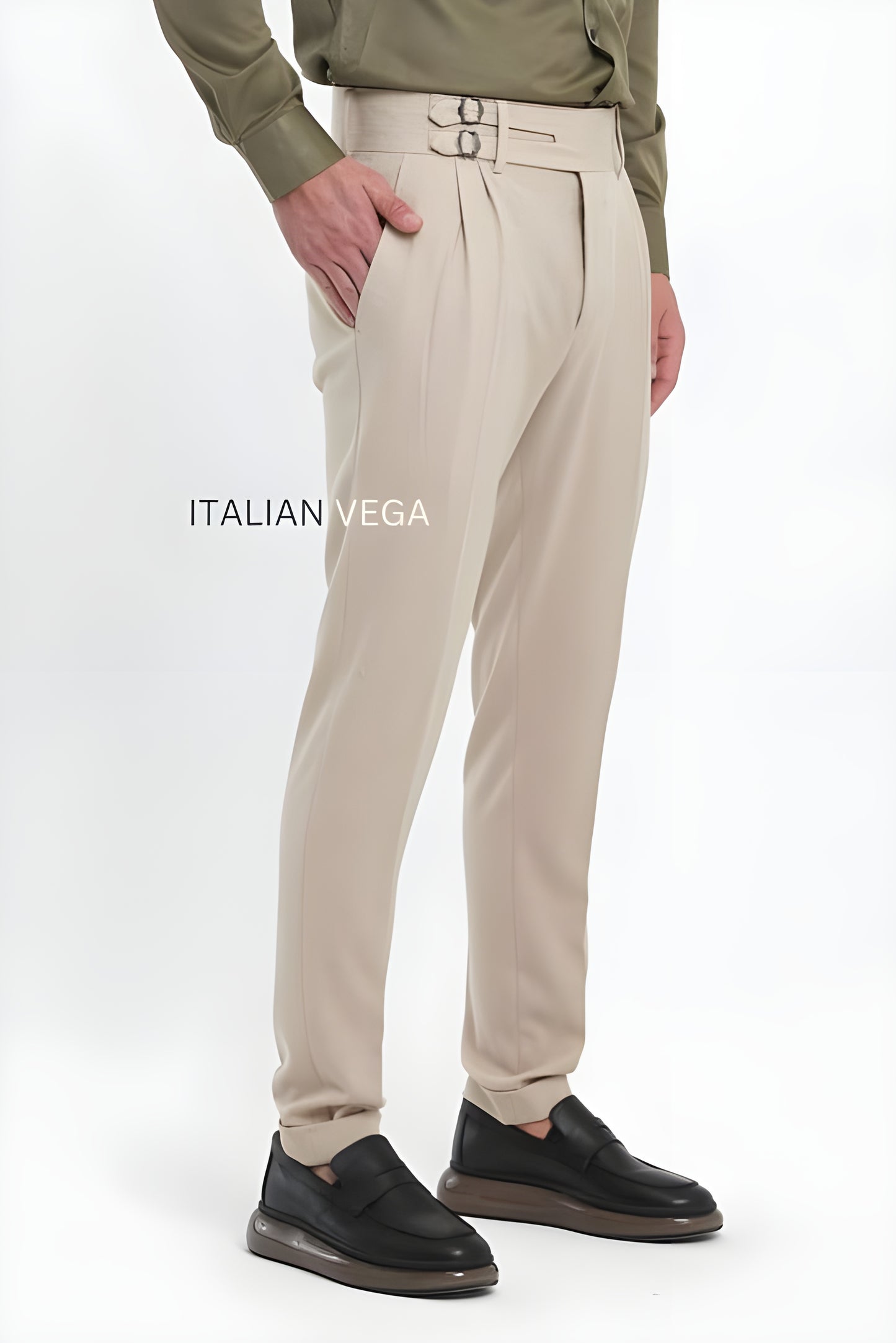 Beige Double Buckle Gurkha Pants