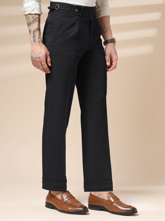 Black Elegant Linen Gurkha Pants | Boot Cut Fit by ITALIAN VEGA®