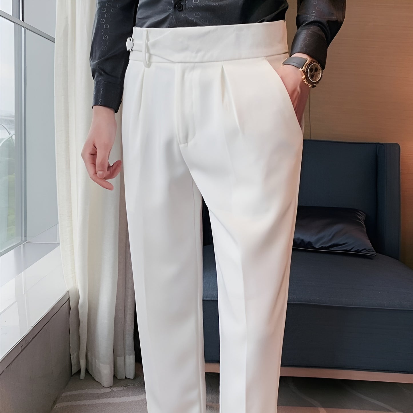 White Single Buckle Gurkha Pants by Italian Vega
