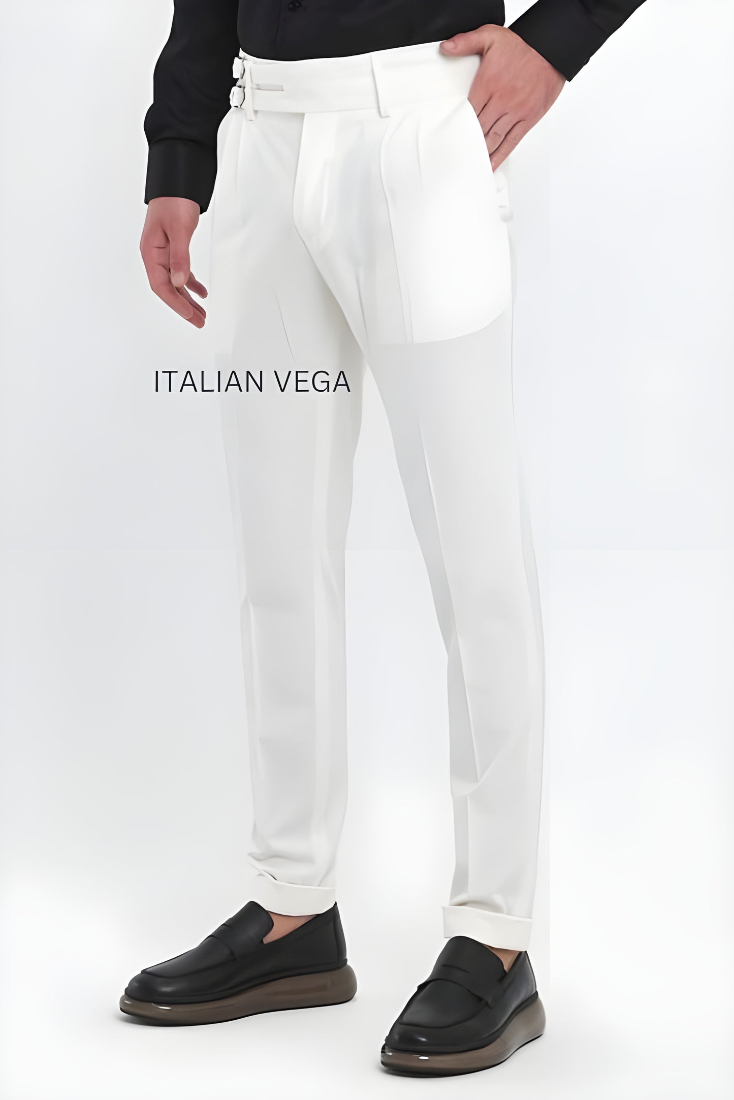 White Double Buckle Formal Gurkha Pants by ITALIAN VEGA®