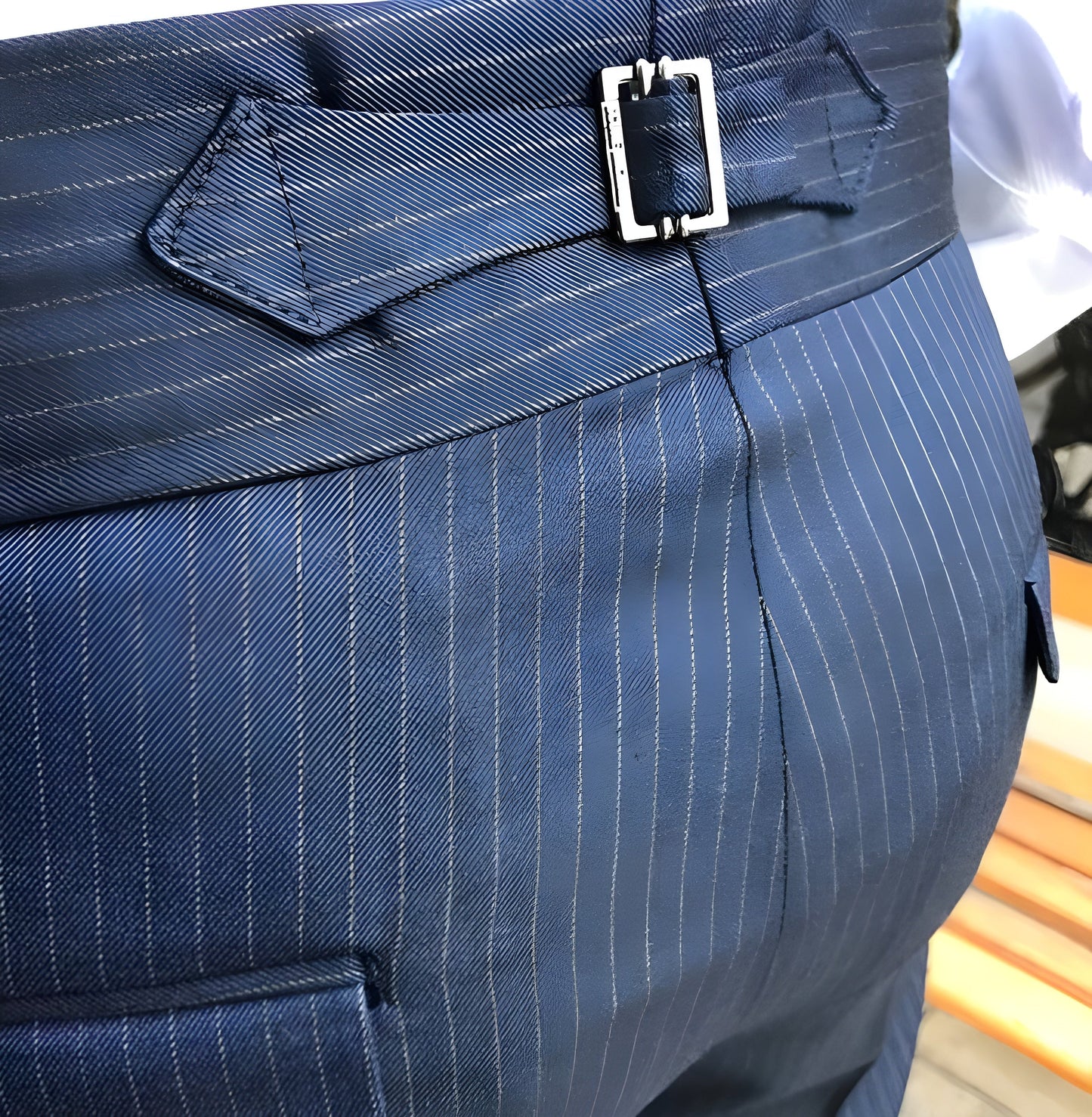 Navy Striped Double Buckle Gurkha Pants Limited Edition