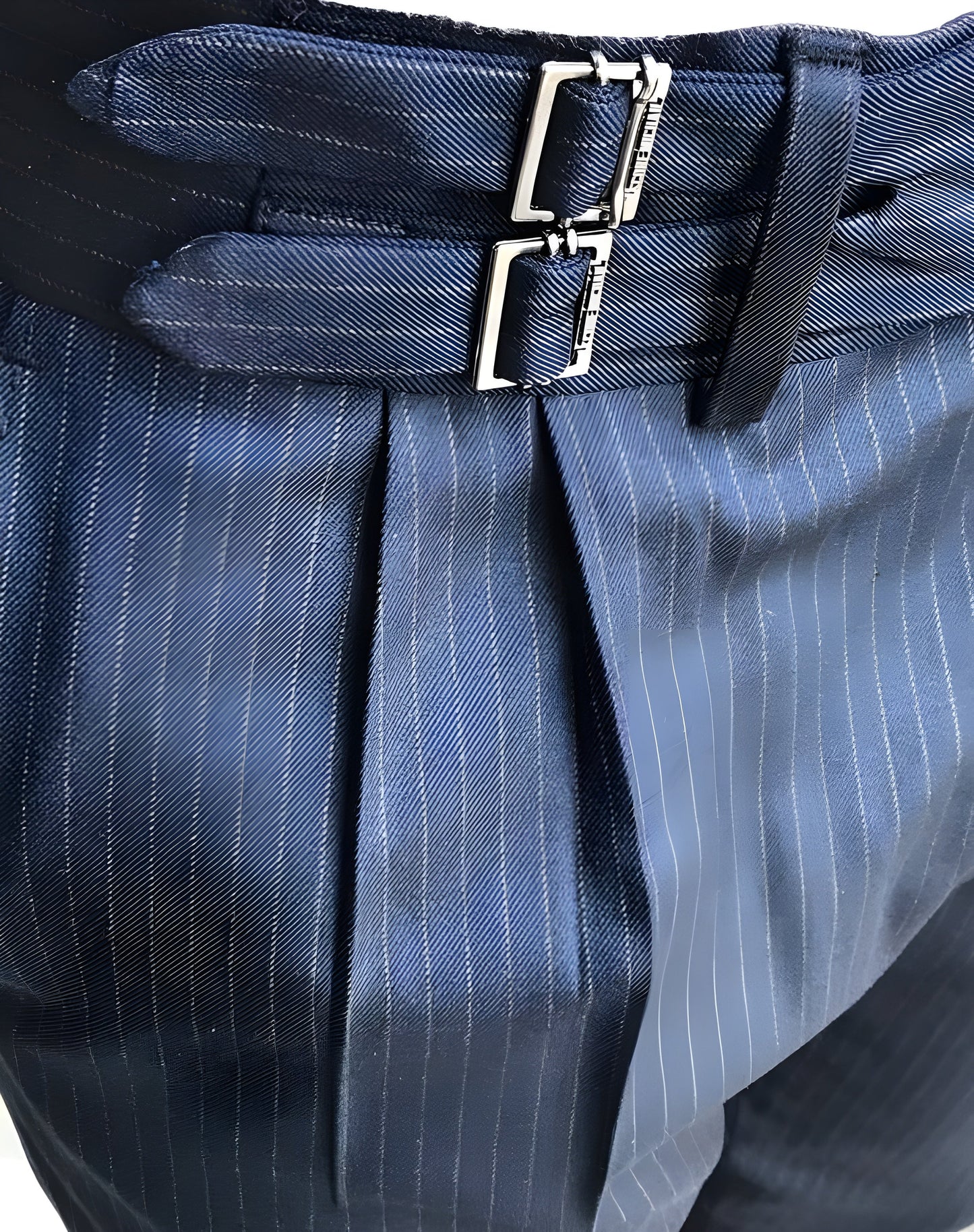 Navy Striped Double Buckle Gurkha Pants Limited Edition