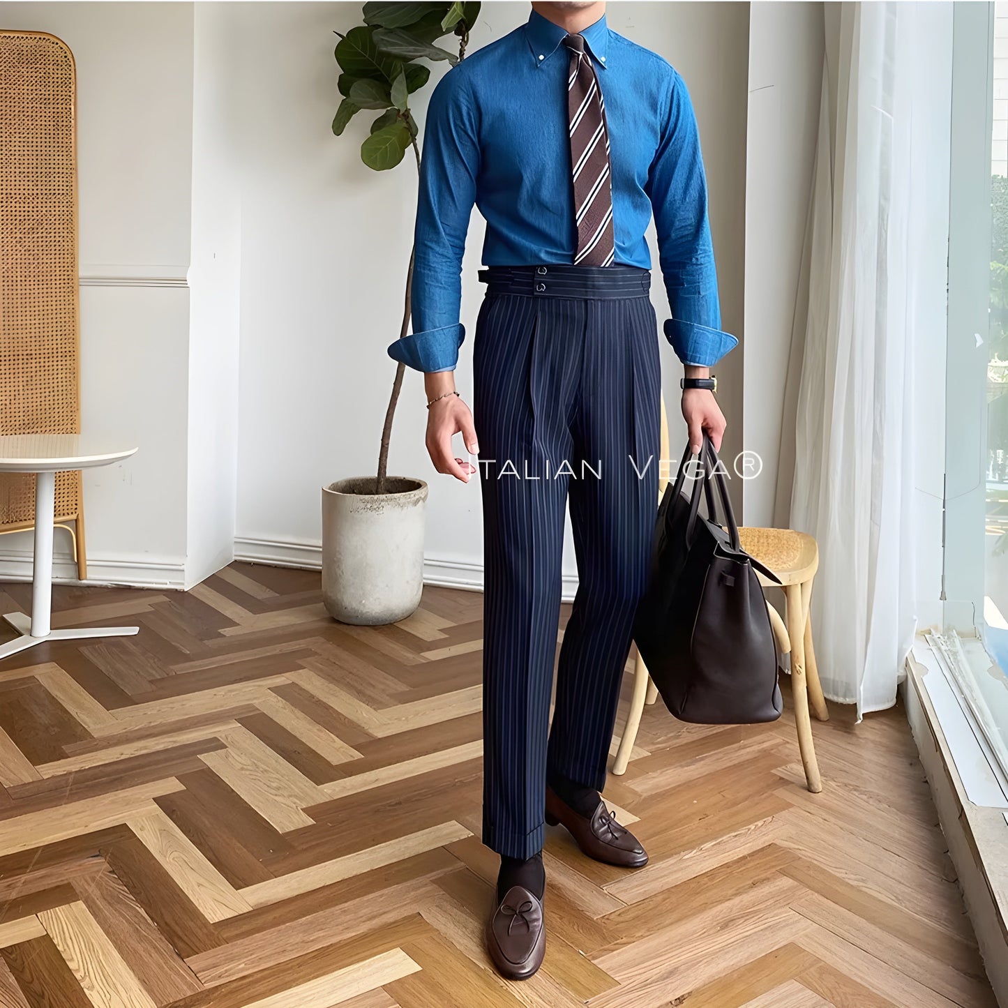 Navy Striped Buttoned Gurkha Pants | Italian Vega® Limited Edition