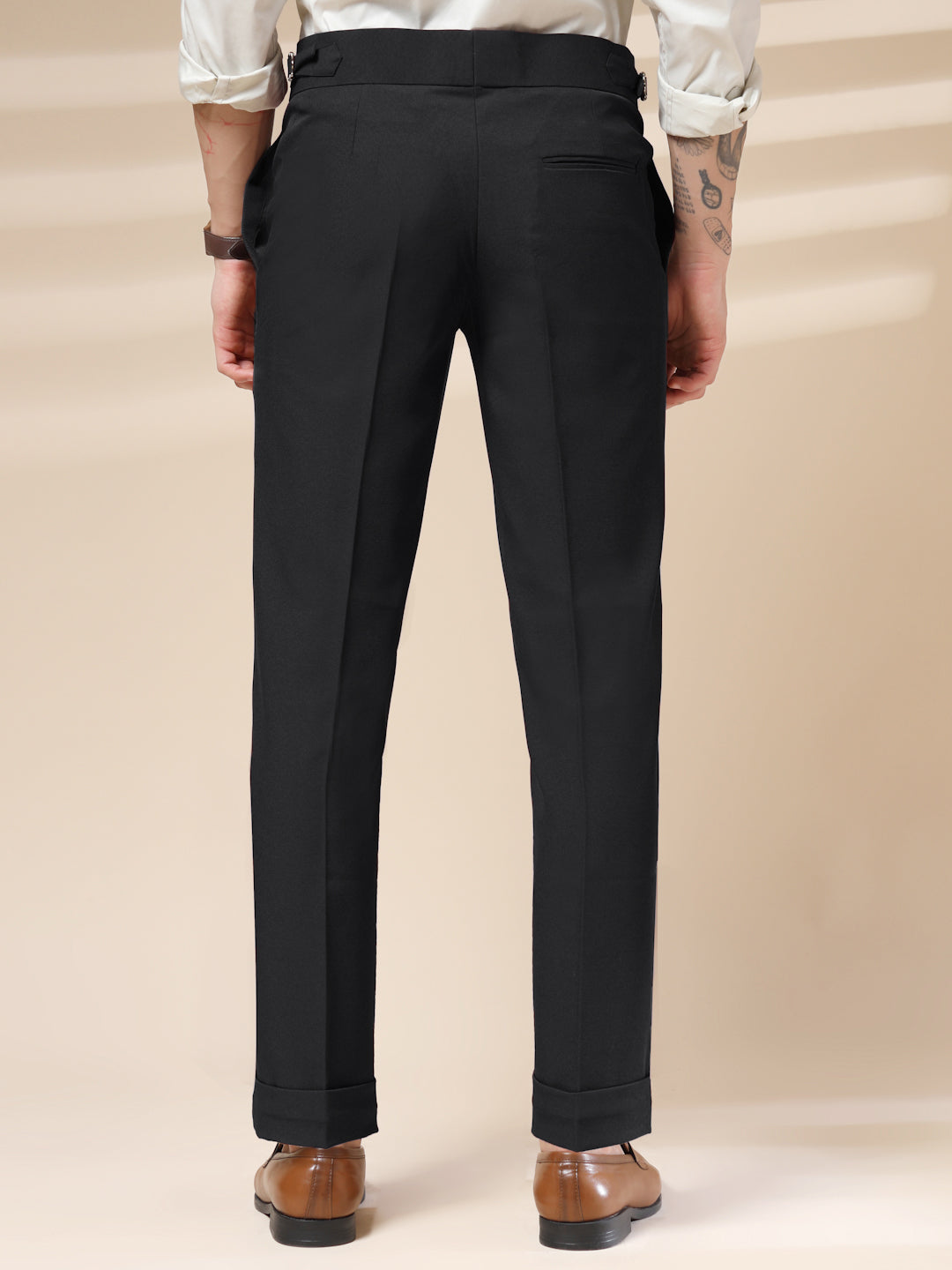 Black Elegant Linen Gurkha Pants | Boot Cut Fit by ITALIAN VEGA®