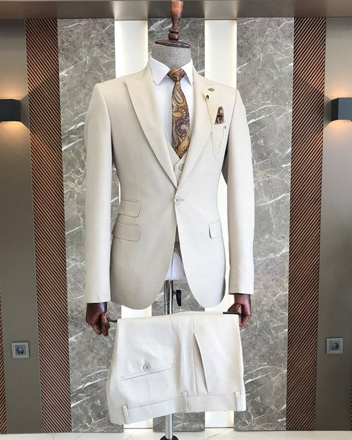 Biege Single Breasted 3 Piece Suit by Italian Vega®