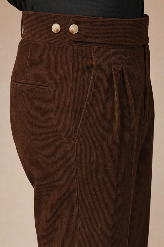Brown Corduroy Classic Button Gurkha Pants | Boot Cut Fit by ITALIAN VEGA®