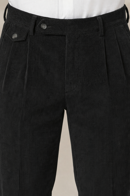Black Corduroy Signature Flap Gurkha Pants | Boot Cut Fit by ITALIAN VEGA®