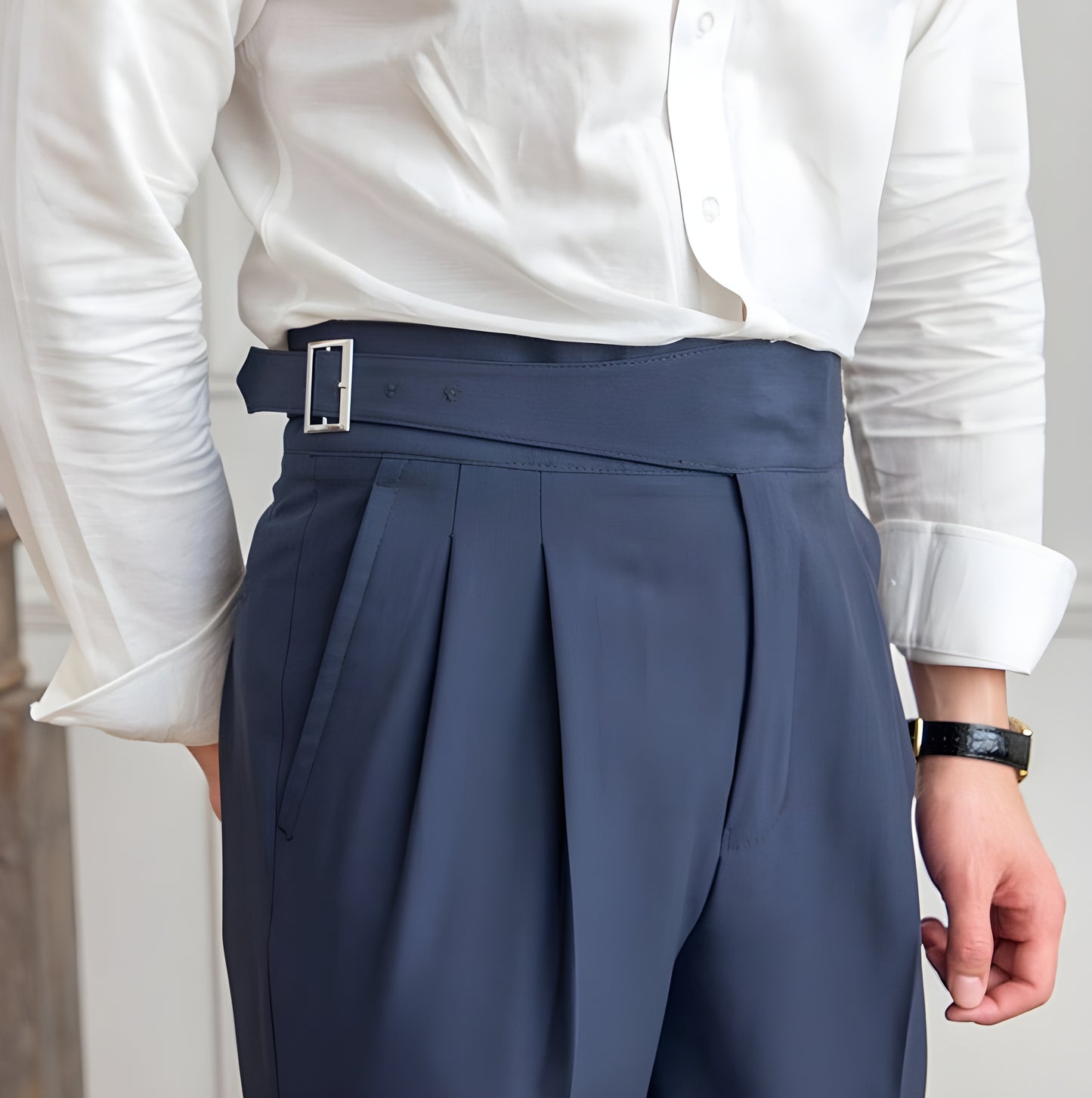 Navy Blue Classic Buckle Gurkha Pants by Italian Vega®