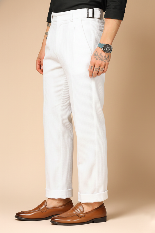 Snow White Corduroy Classic Buckle Gurkha Pants | Boot Cut Fit by ITALIAN VEGA®