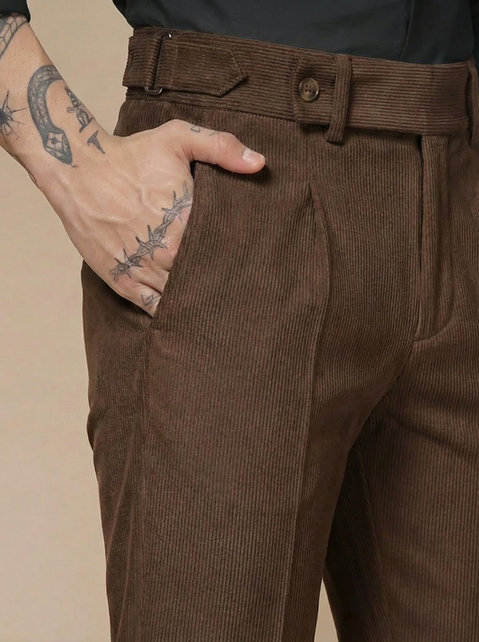 Brown Corduroy Oxford Gurkha Pants | Boot Cut Fit by ITALIAN VEGA®