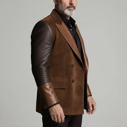 Luxury Brown Suede & PU Leather Blazer – Italian Vega® Signature Edition