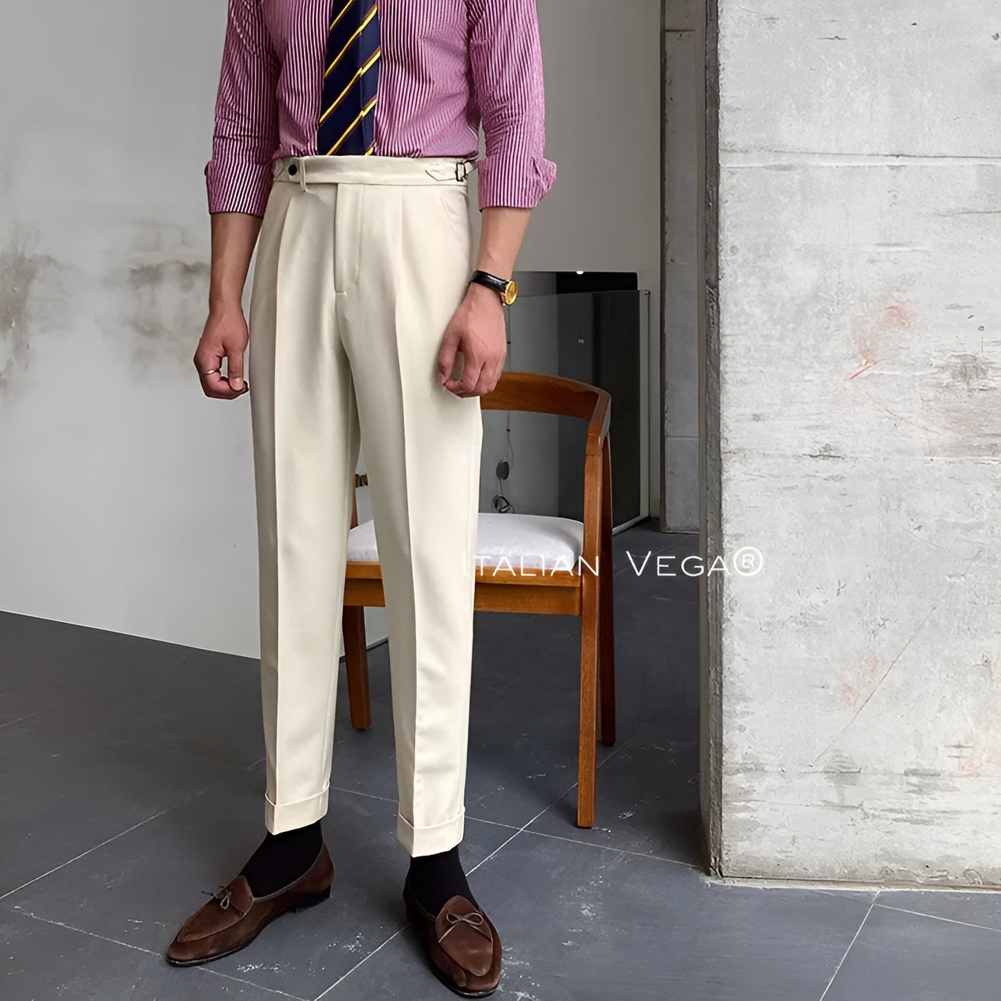Biege Italian Elegant Gurkha Trousers by Italian Vega®