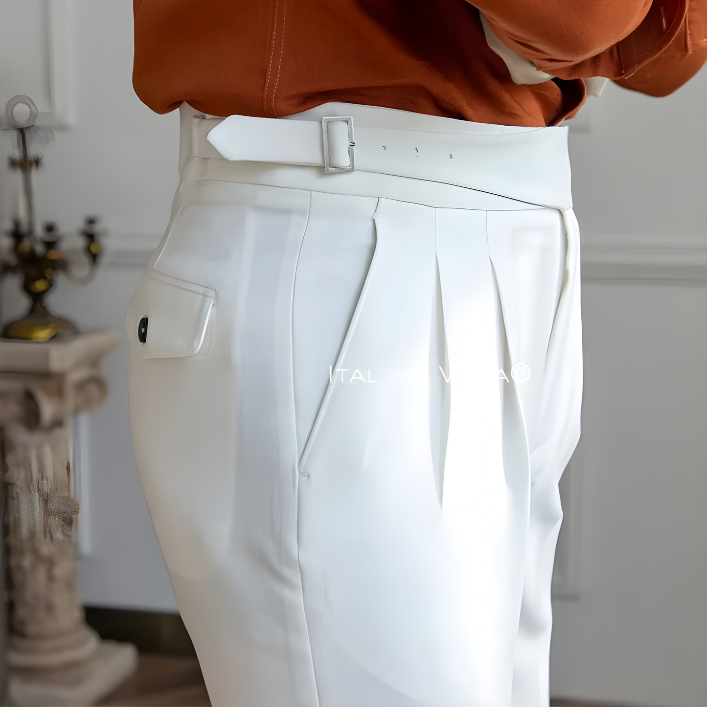Frost White Classic Buckle Gurkha Pants by Italian Vega®