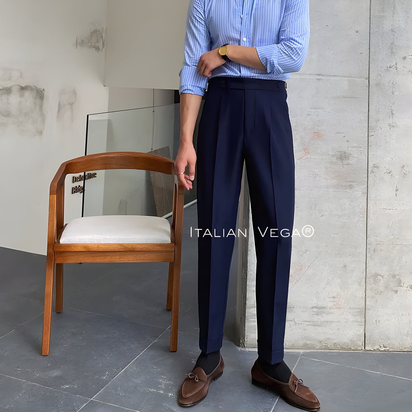 Navy Blue Italian Elegant Gurkha Trousers by Italian Vega®