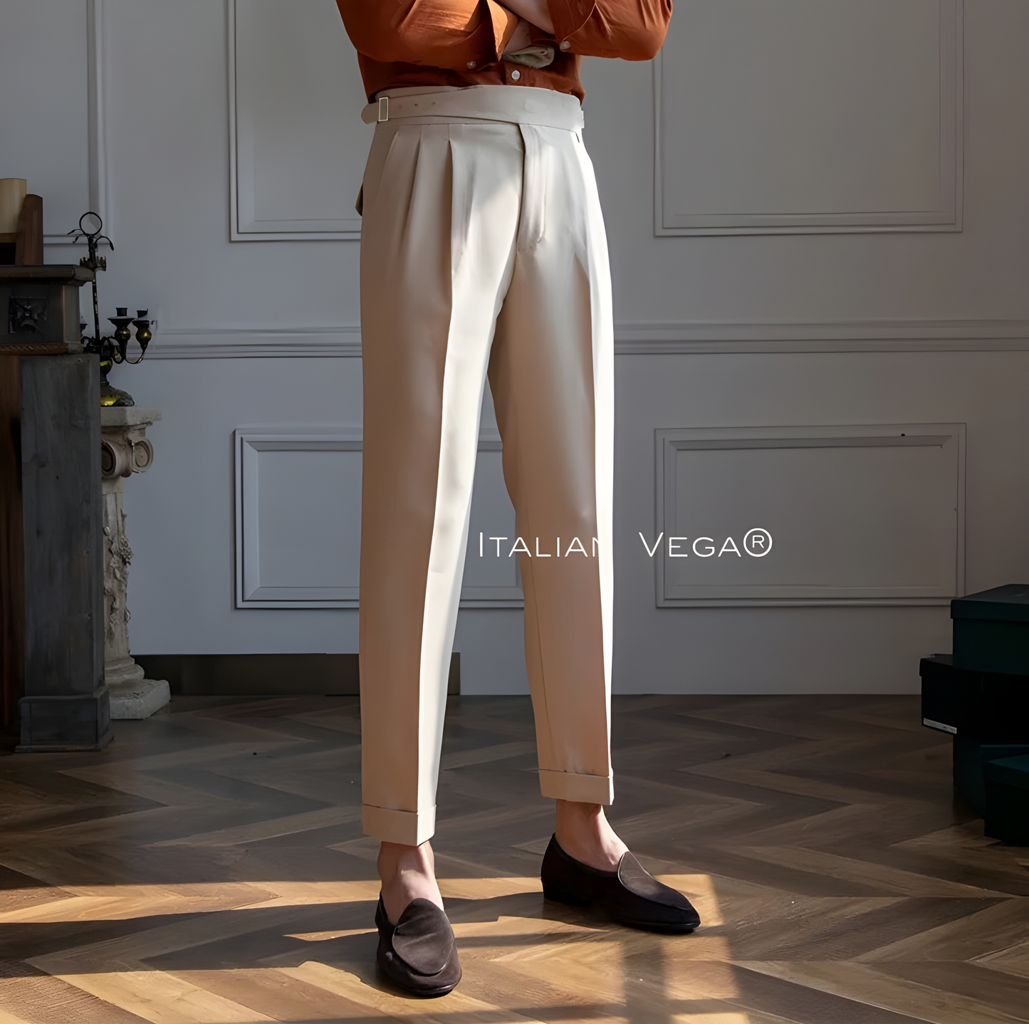 Beige Classic Buckle Gurkha Pants by Italian Vega®