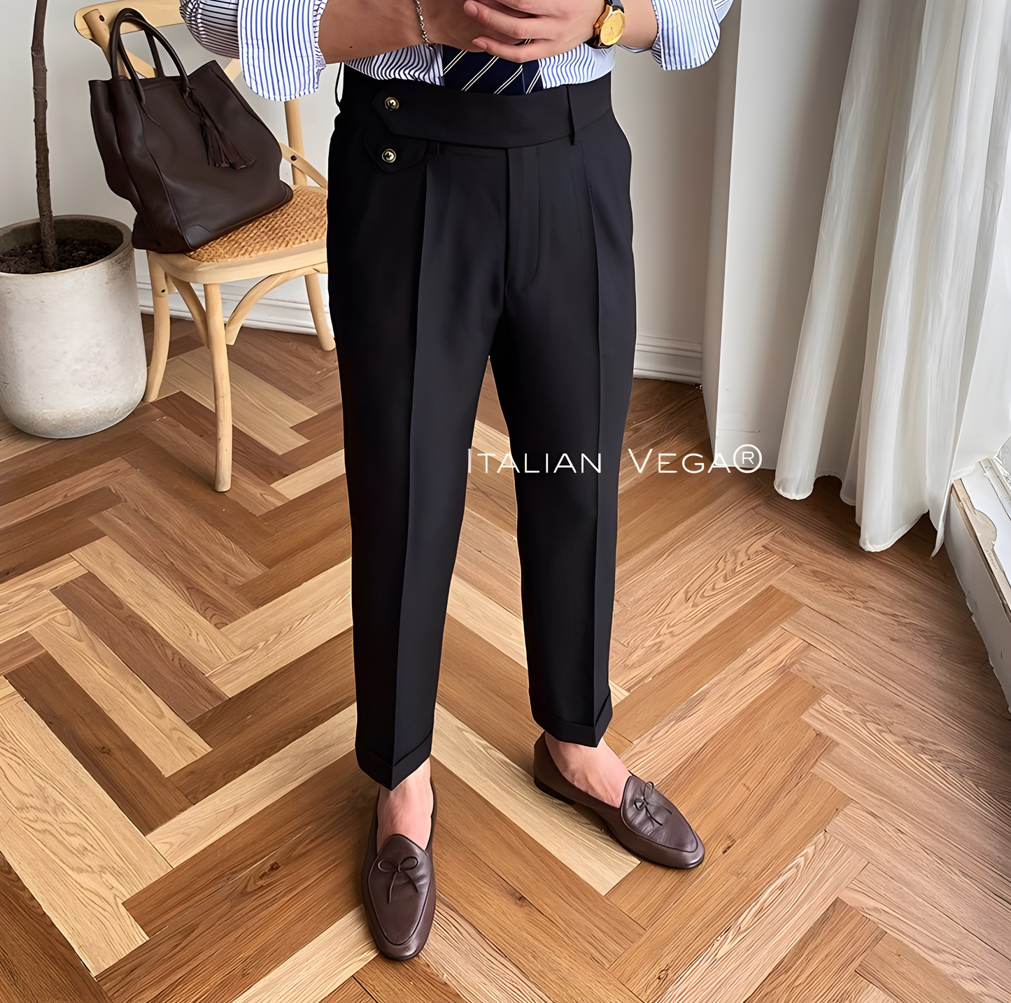 Black Signature Flap Gurkha Pants Italian Vega®