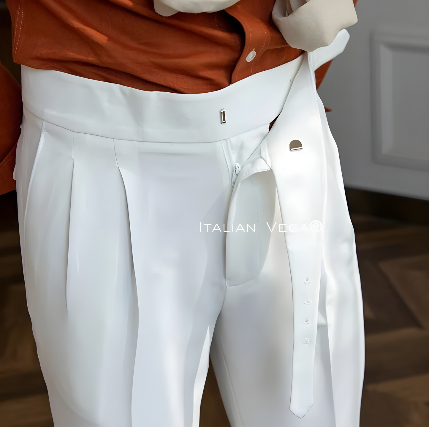 Frost White Classic Buckle Gurkha Pants by Italian Vega®