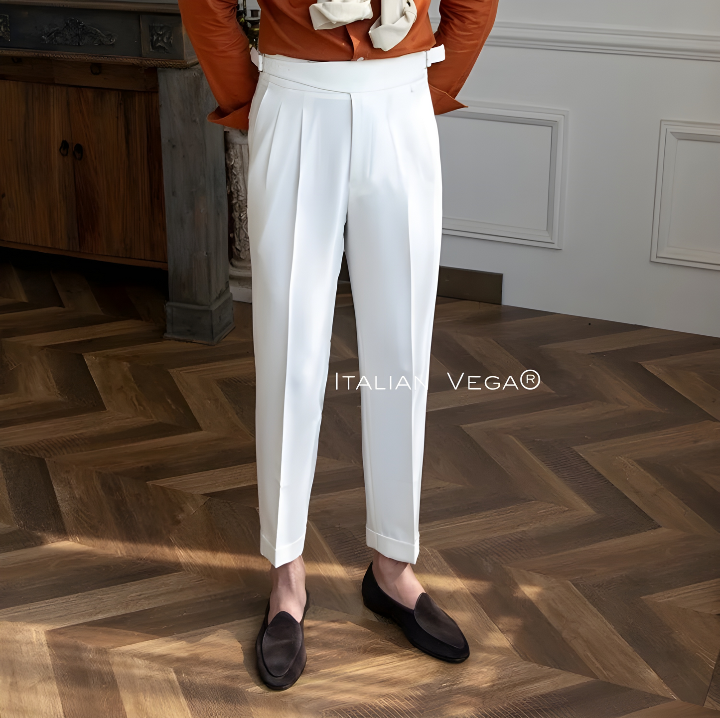 Frost White Classic Buckle Gurkha Pants by Italian Vega®