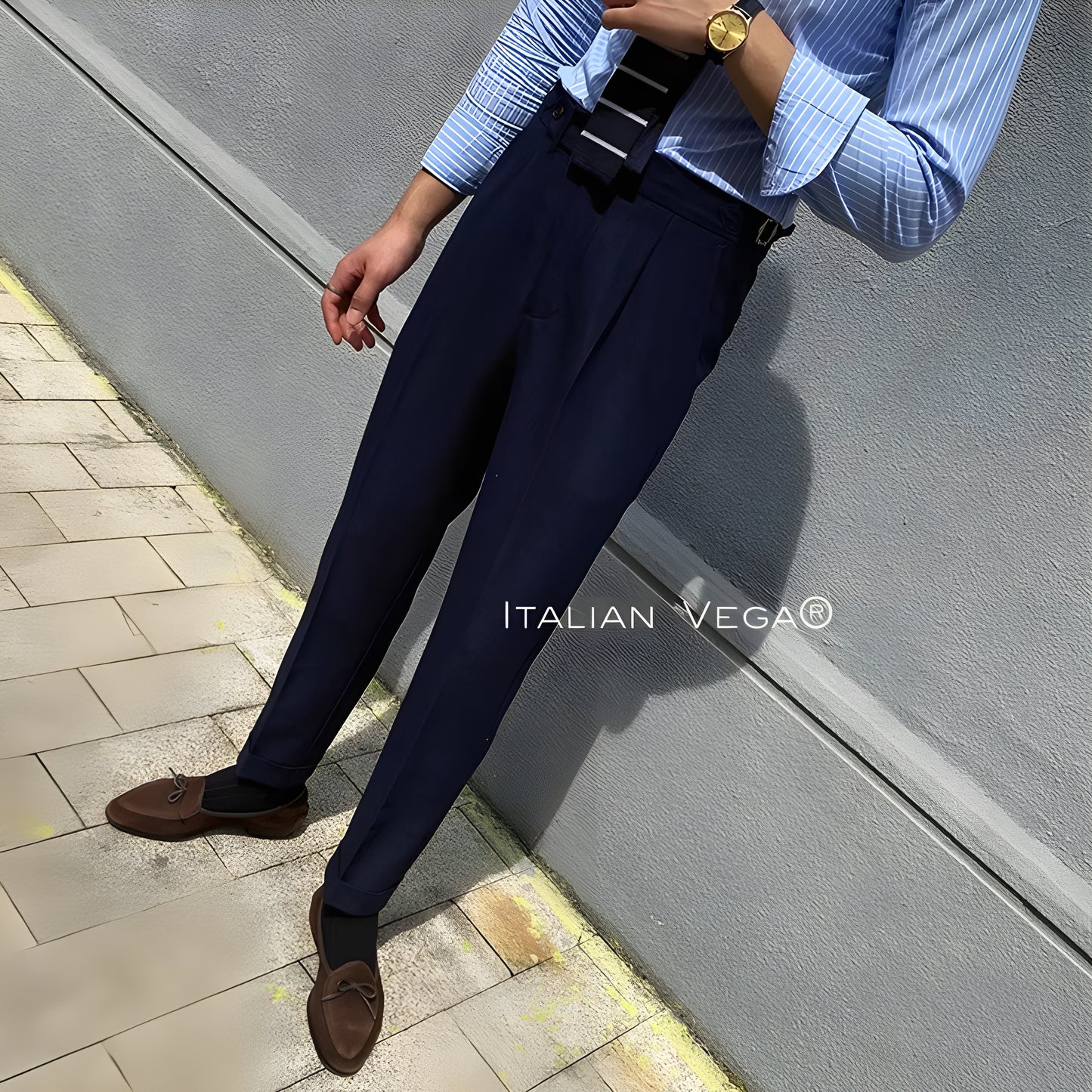 Navy Blue Italian Elegant Gurkha Trousers by Italian Vega®