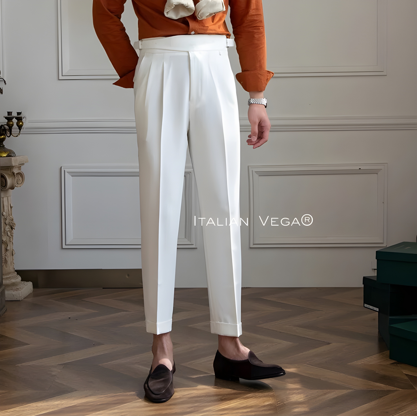 Frost White Classic Buckle Gurkha Pants by Italian Vega®