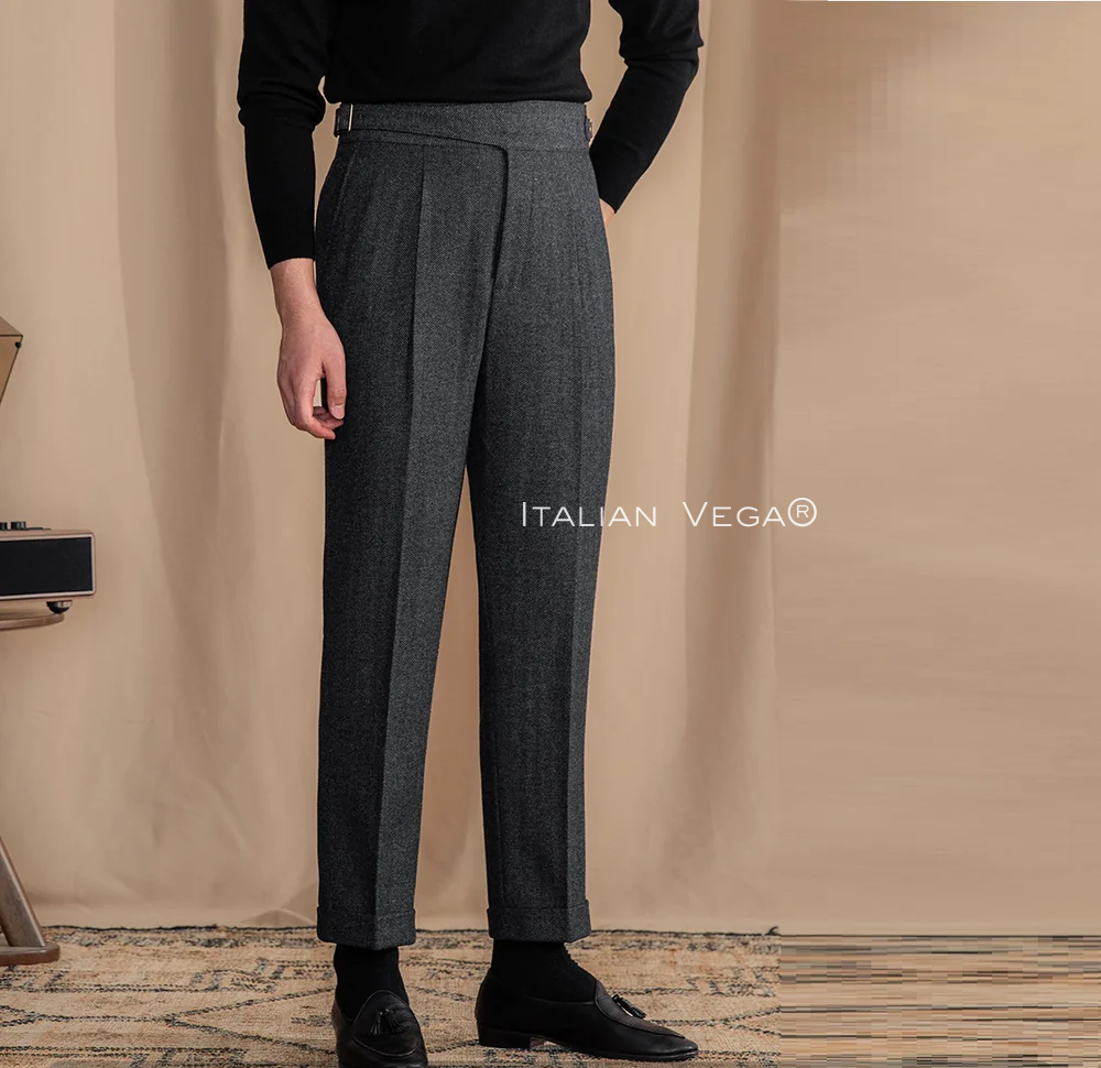 Deep Grey Exotic Herringbone Gurkha Pants by ITALIAN VEGA®