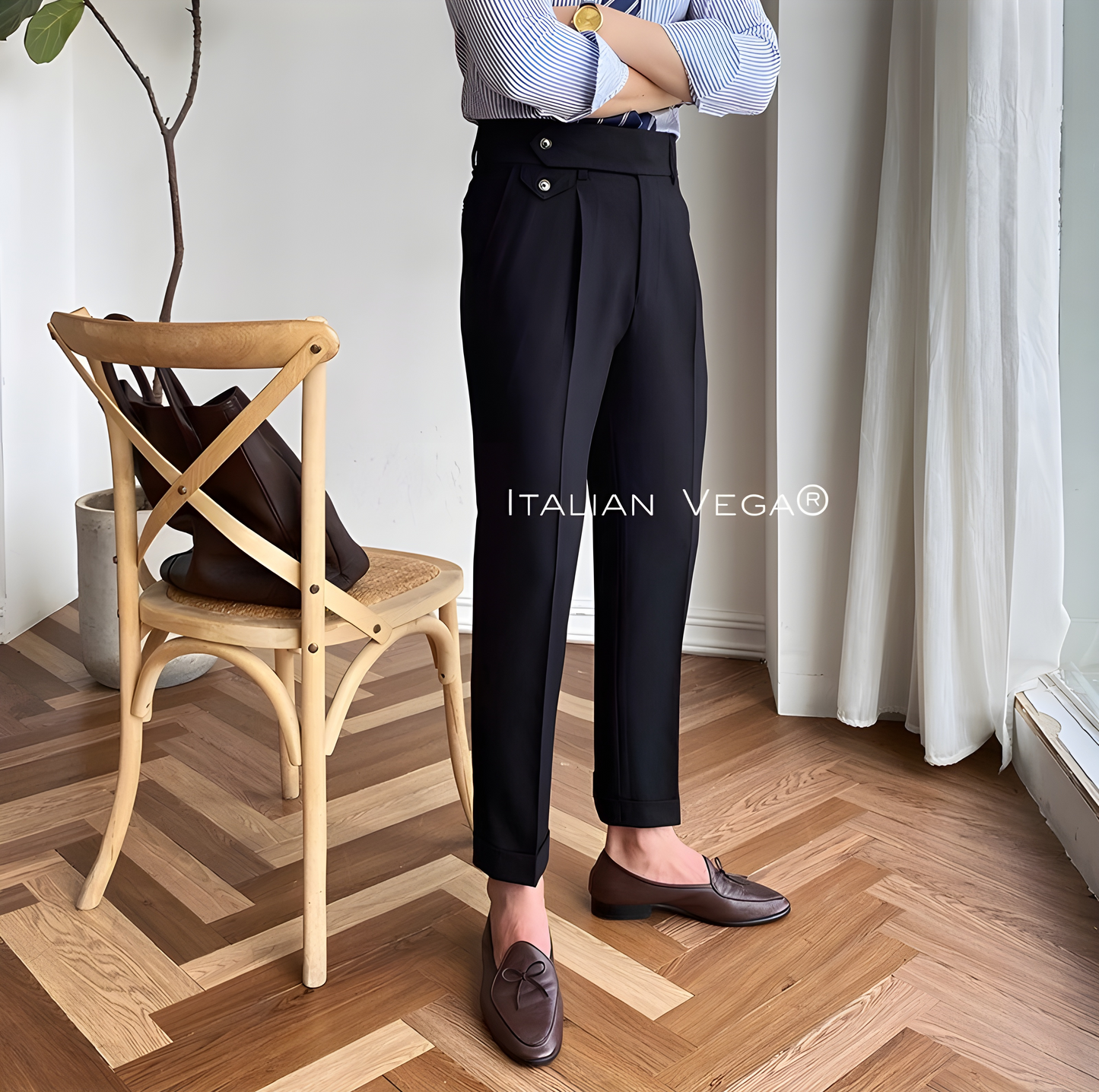 Black Signature Flap Gurkha Pants Italian Vega®