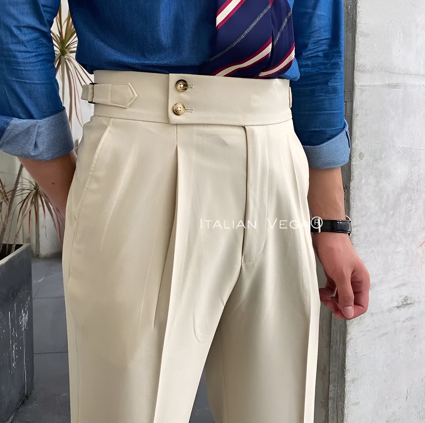 Biege Signature Buttoned Gurkha Pants by Italian Vega®