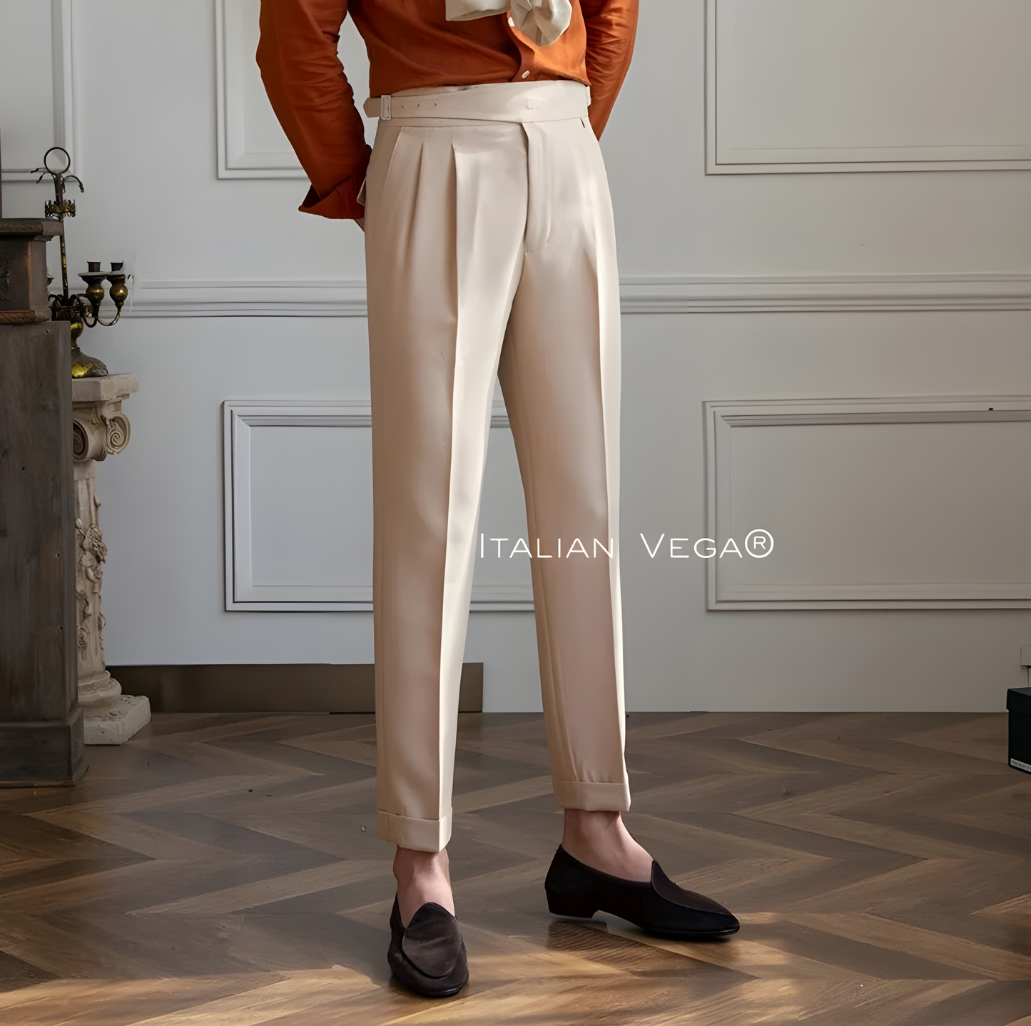 Beige Classic Buckle Gurkha Pants by Italian Vega®