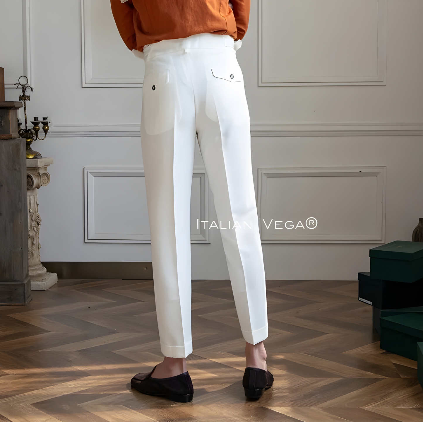 Frost White Classic Buckle Gurkha Pants by Italian Vega®