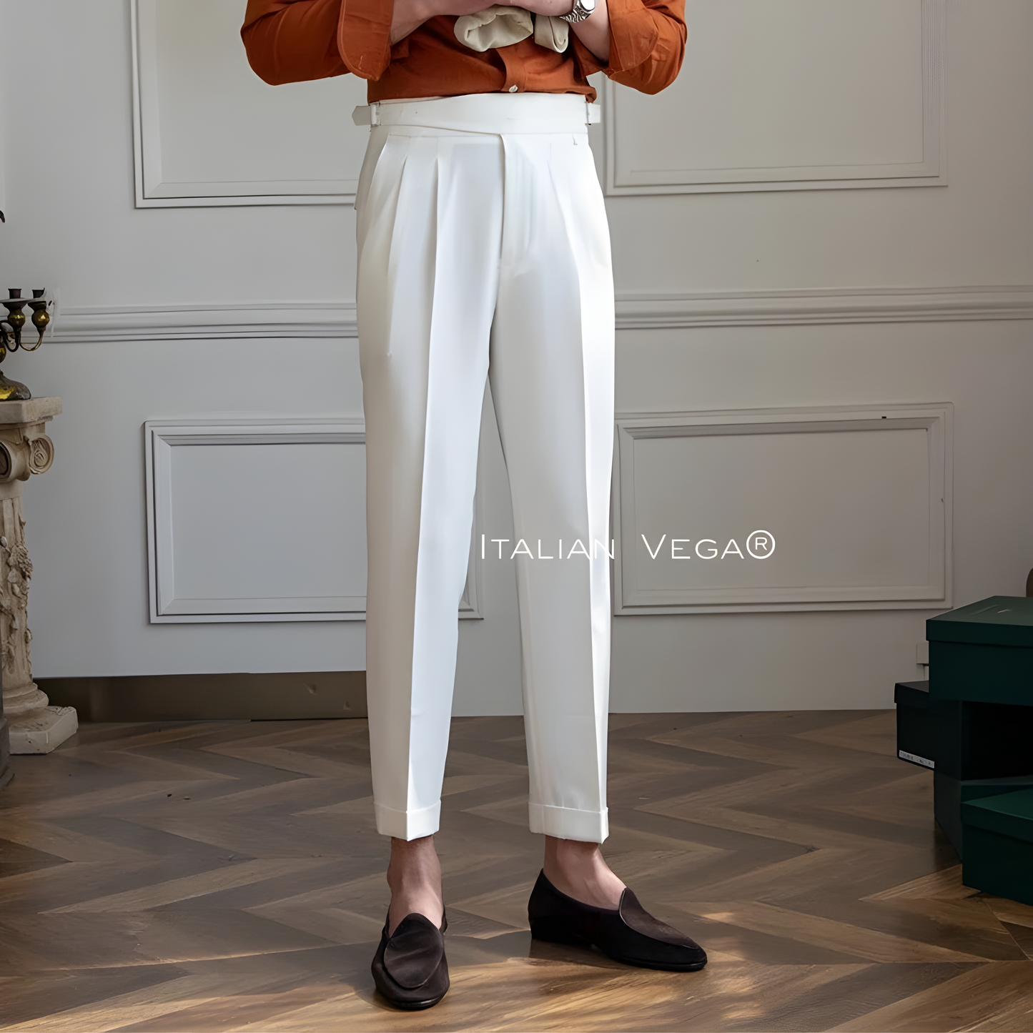 Frost White Classic Buckle Gurkha Pants by Italian Vega®