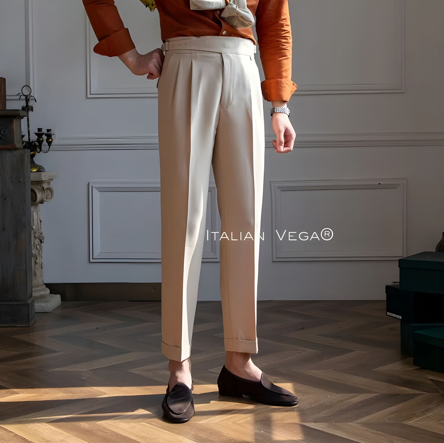Beige Classic Buckle Gurkha Pants by Italian Vega®