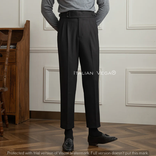 Black Herringbone Signature Buttoned Gurkha Pants by ITALIAN VEGA®