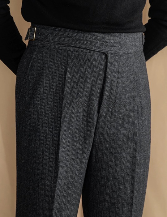 Deep Grey Exotic Herringbone Gurkha Pants by ITALIAN VEGA®