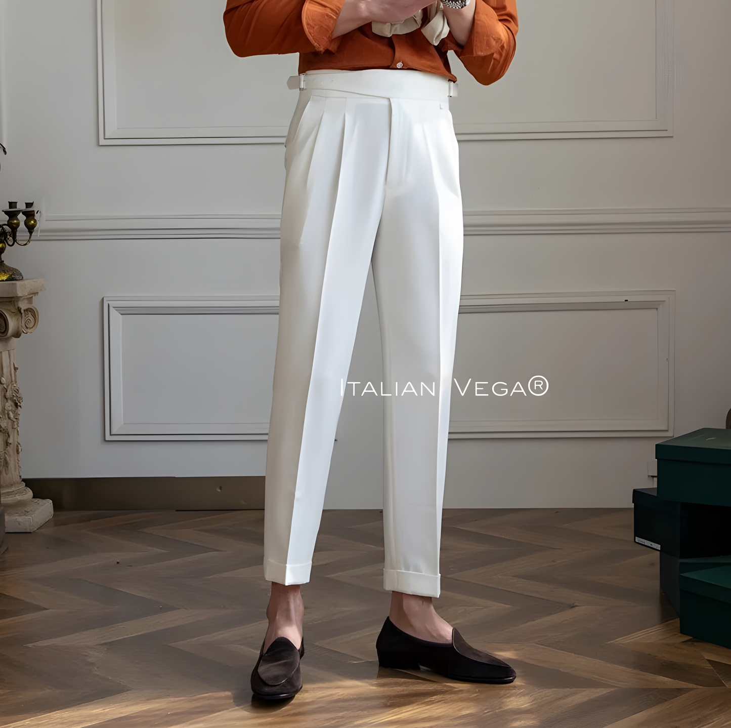 Frost White Classic Buckle Gurkha Pants by Italian Vega®