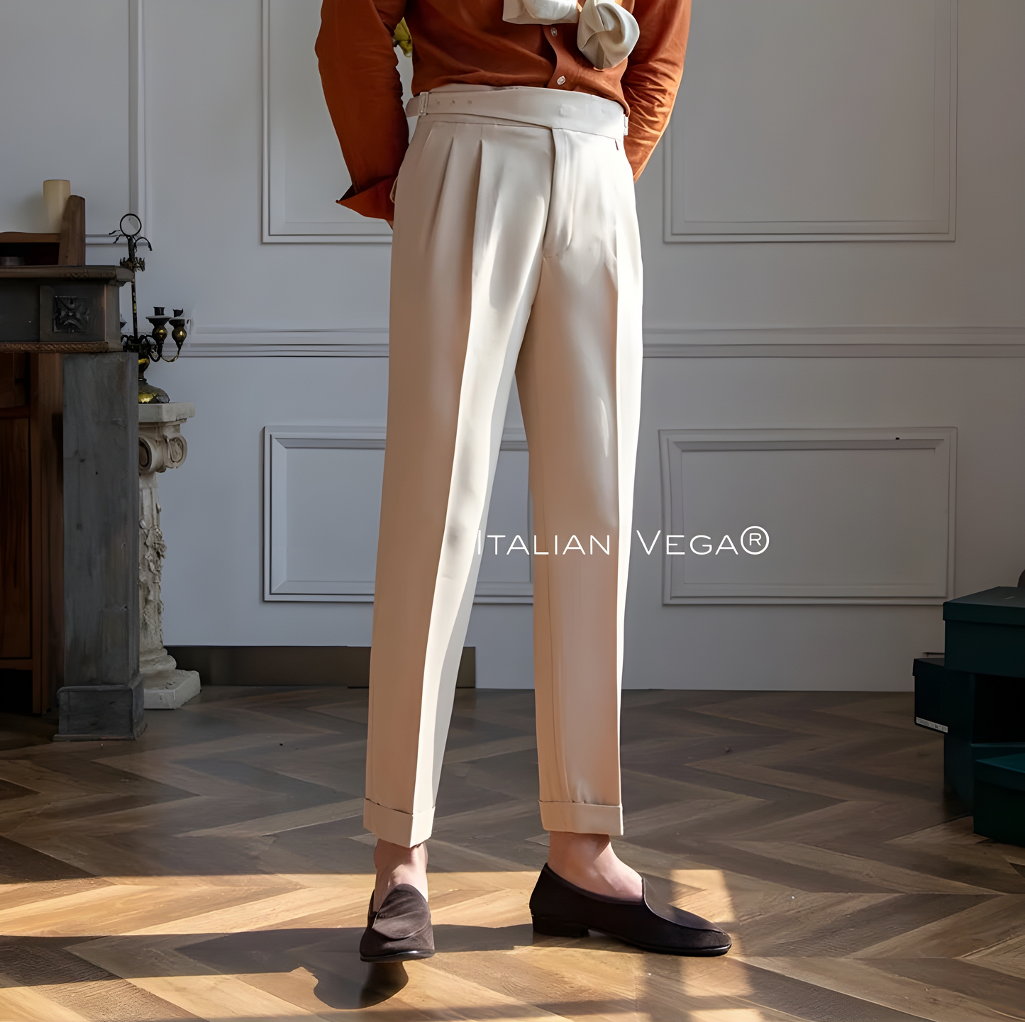 Beige Classic Buckle Gurkha Pants by Italian Vega®