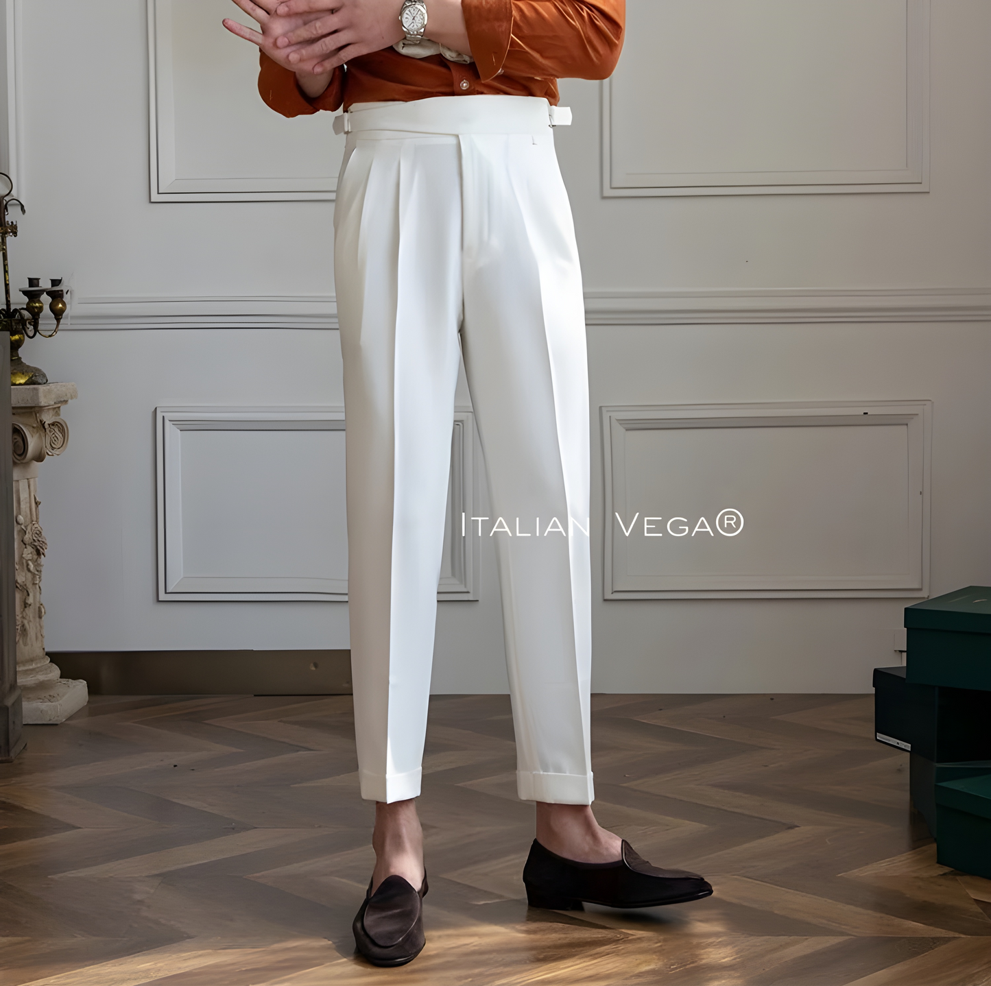 Frost White Classic Buckle Gurkha Pants by Italian Vega®