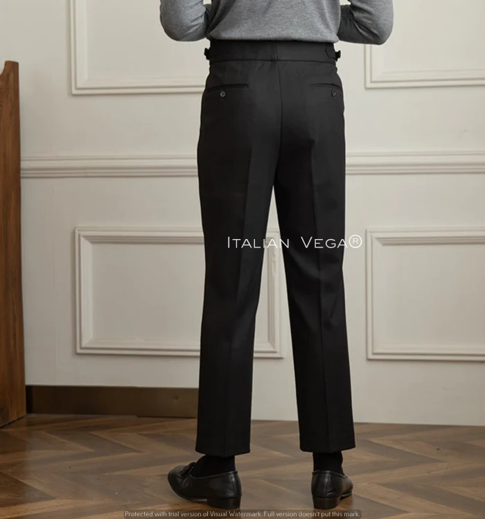 Black Herringbone Signature Buttoned Gurkha Pants by ITALIAN VEGA®