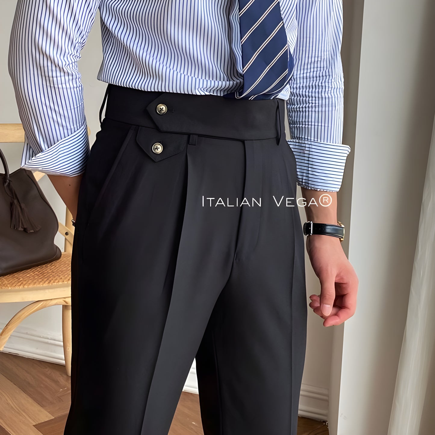 Black Signature Flap Gurkha Pants Italian Vega®