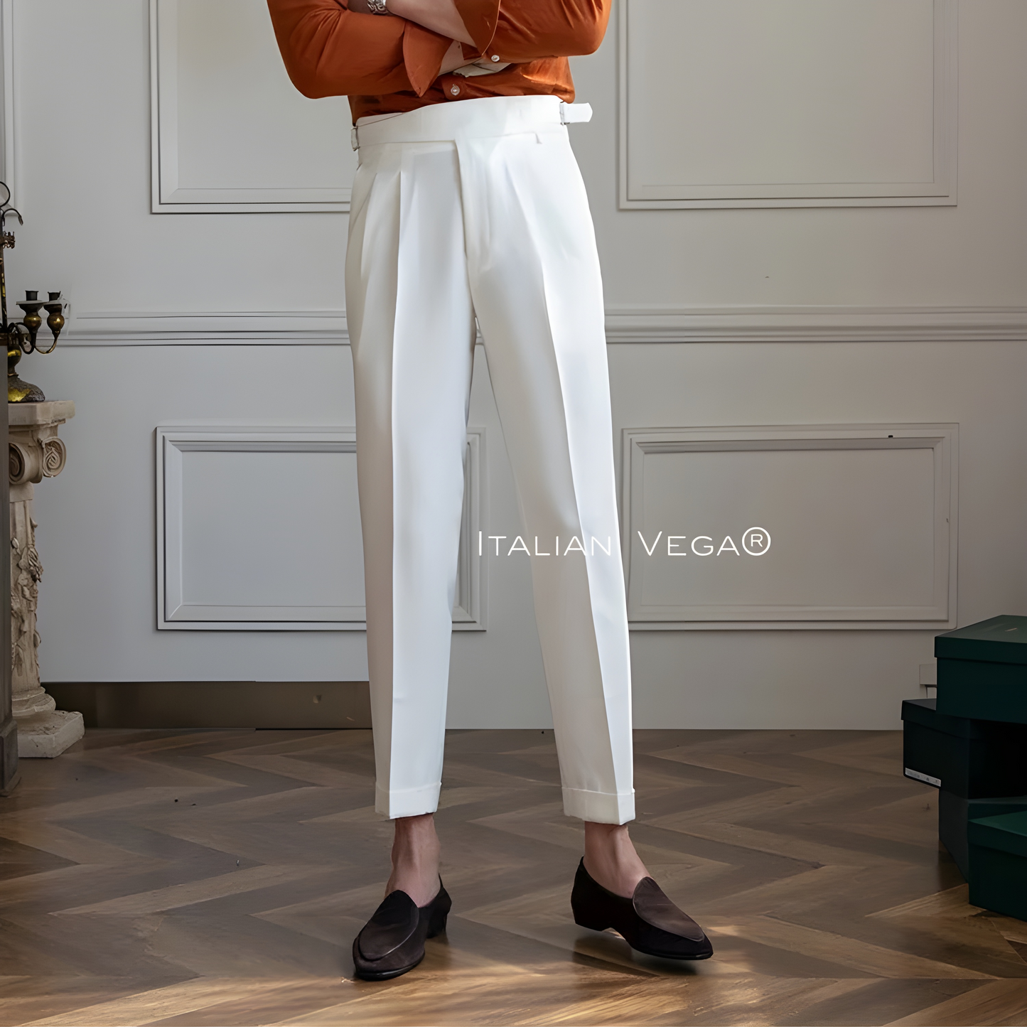Frost White Classic Buckle Gurkha Pants by Italian Vega®
