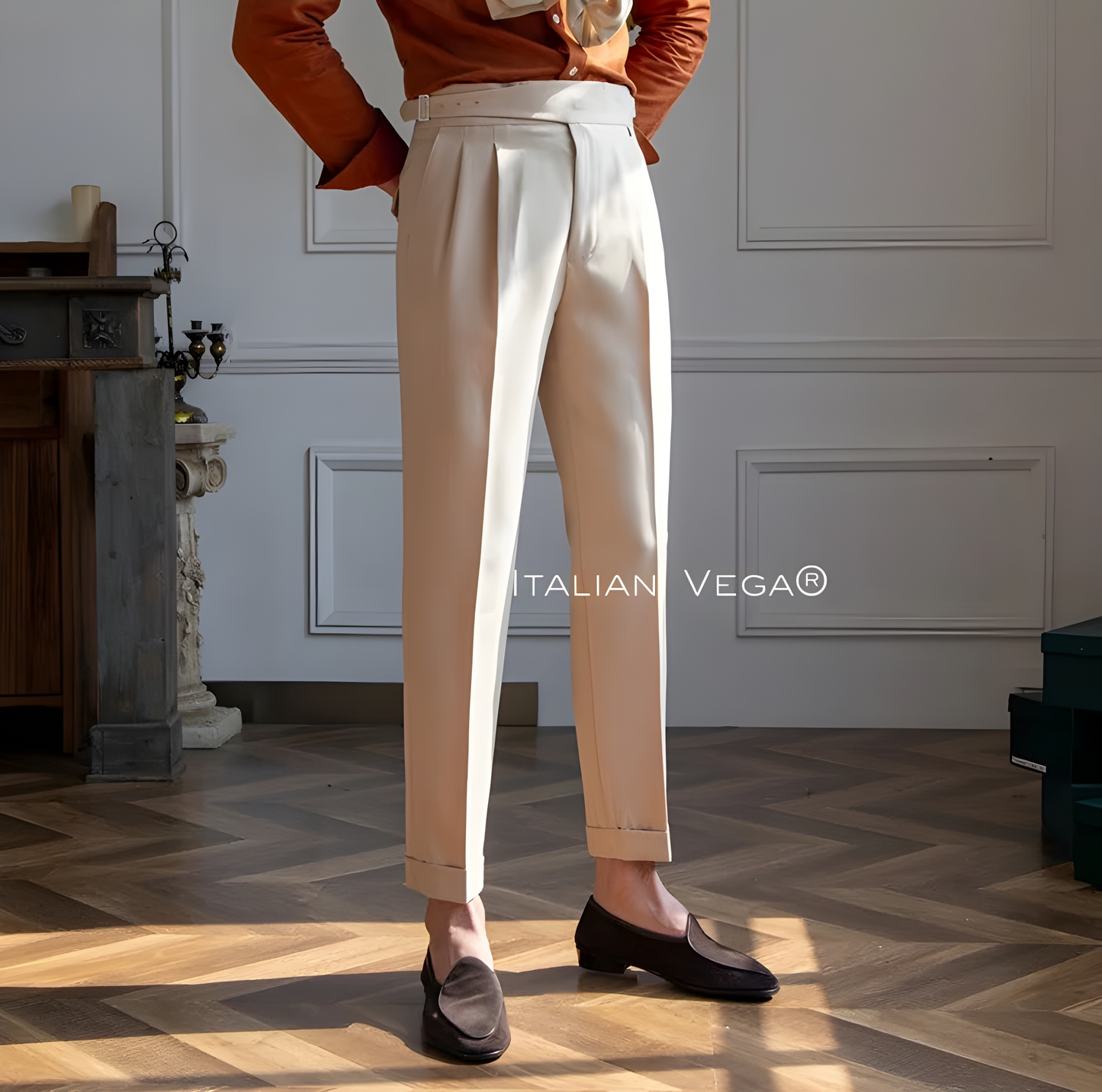 Beige Classic Buckle Gurkha Pants by Italian Vega®