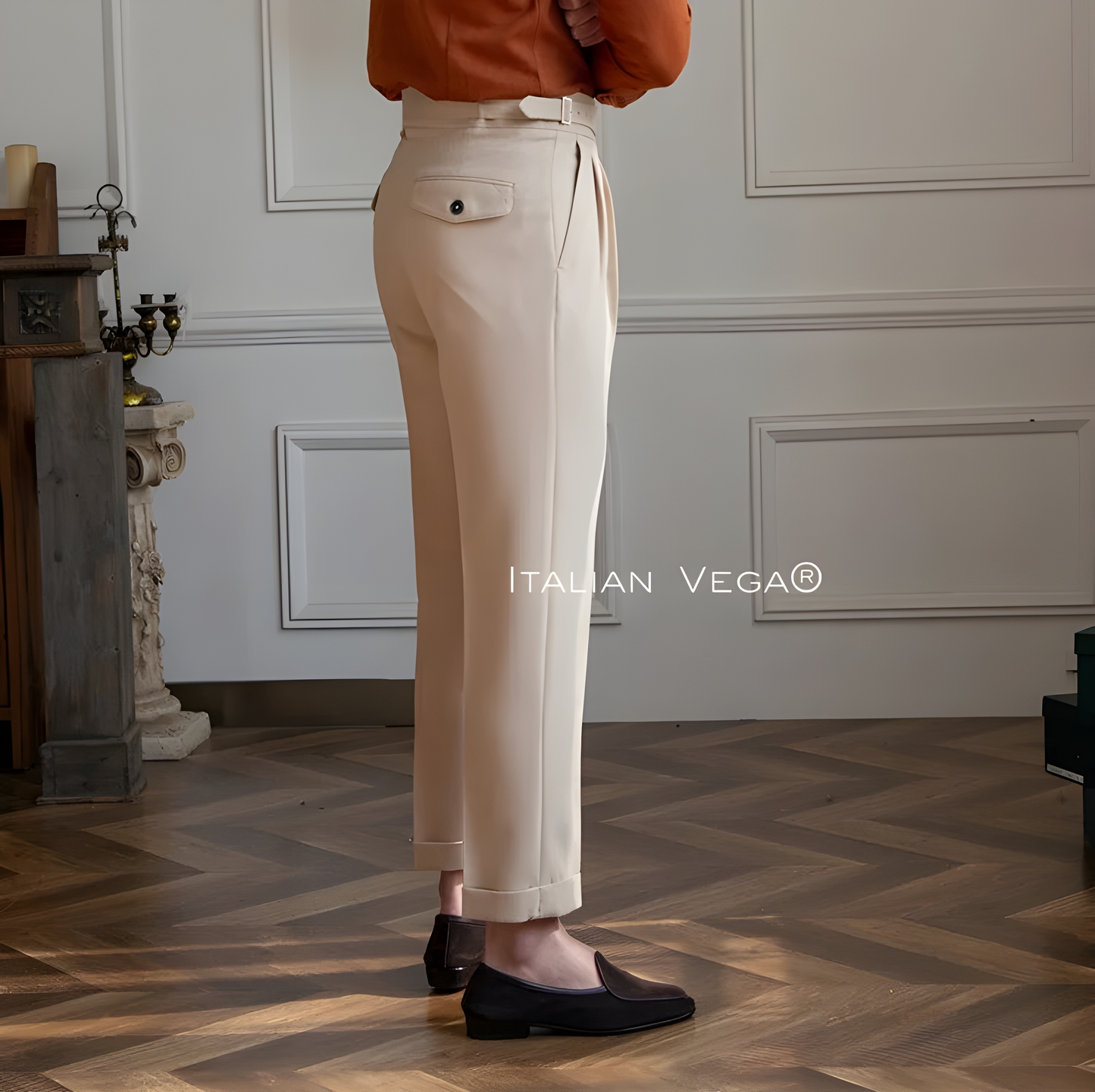 Beige Classic Buckle Gurkha Pants by Italian Vega®