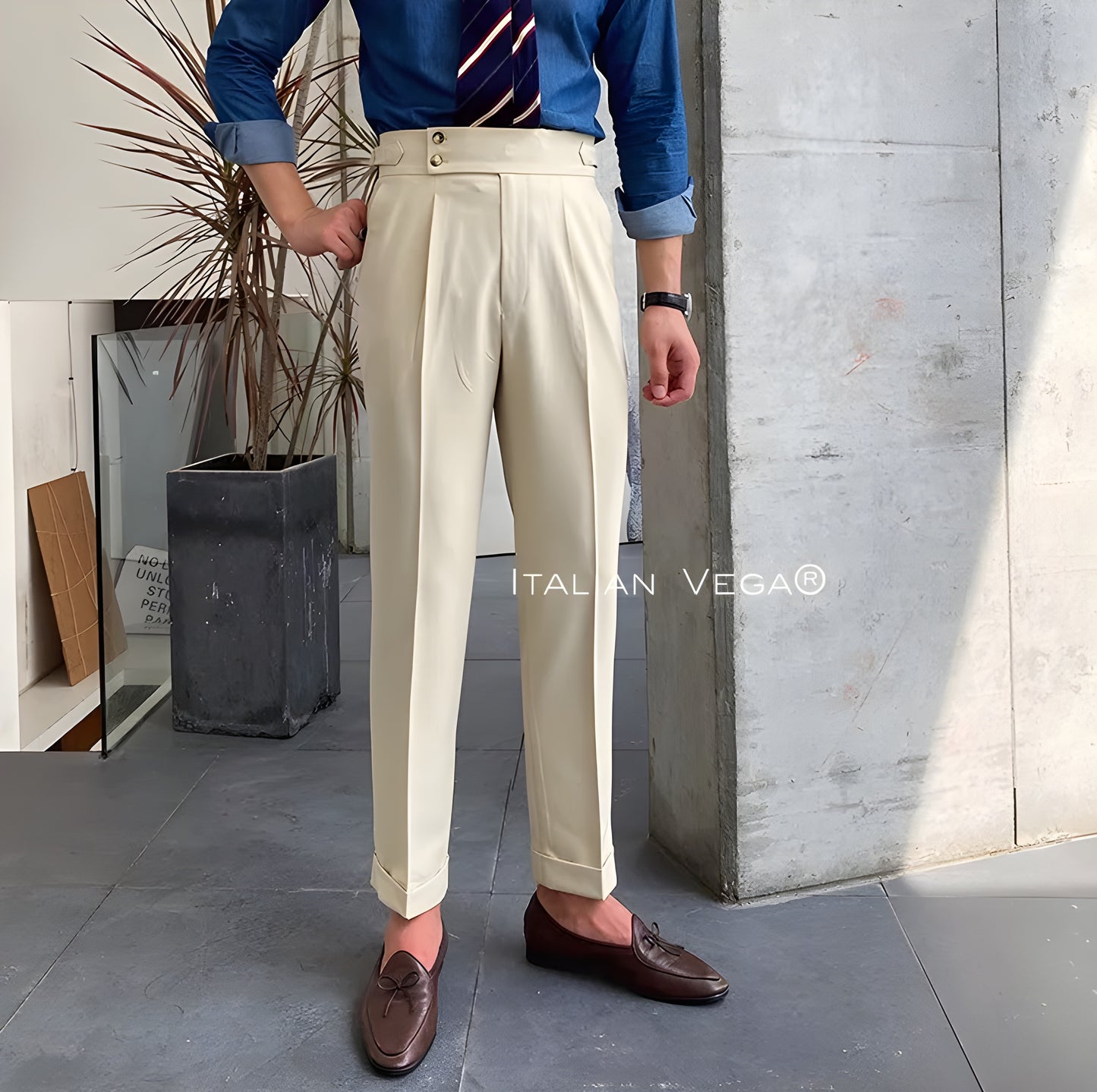 Biege Signature Buttoned Gurkha Pants by Italian Vega®