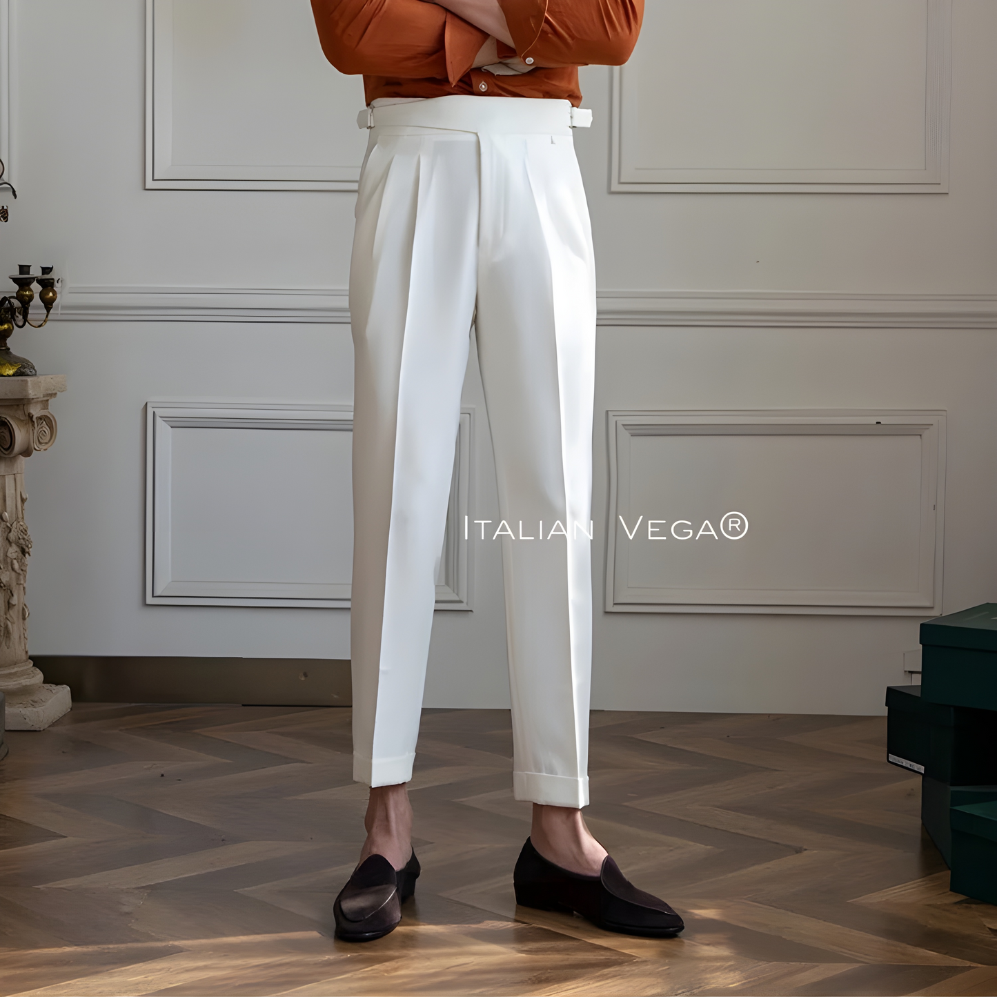 Frost White Classic Buckle Gurkha Pants by Italian Vega®