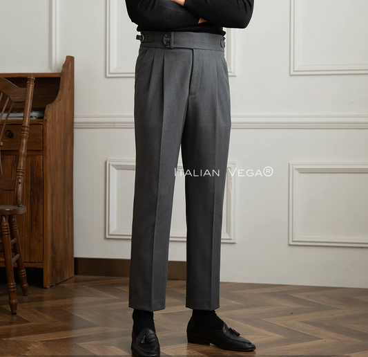 Grey Herringbone Signature Buttoned Gurkha Pants by Italian Vega®