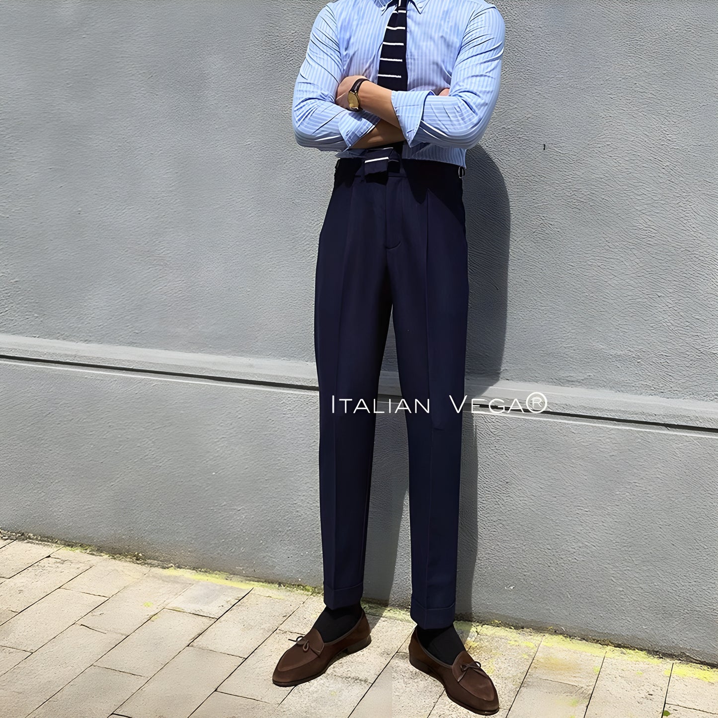 Navy Blue Italian Elegant Gurkha Trousers by Italian Vega®
