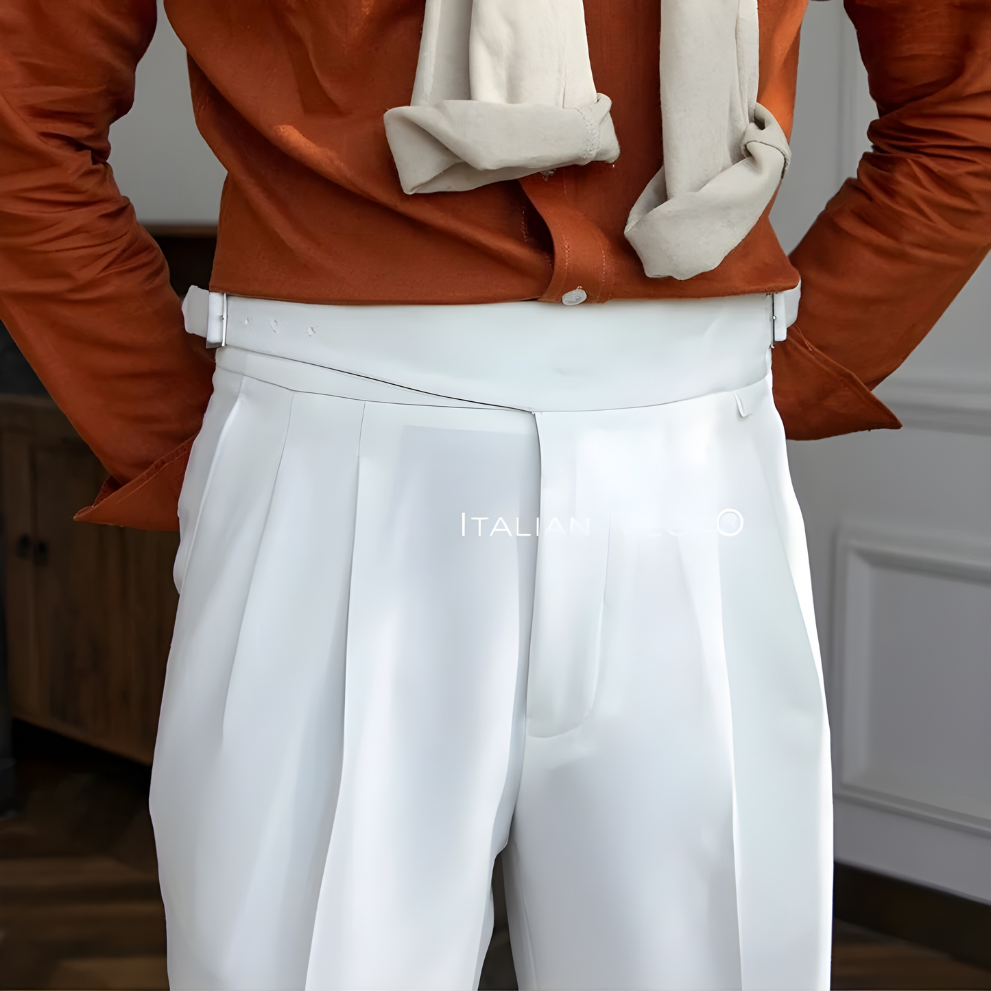 Frost White Classic Buckle Gurkha Pants by Italian Vega®