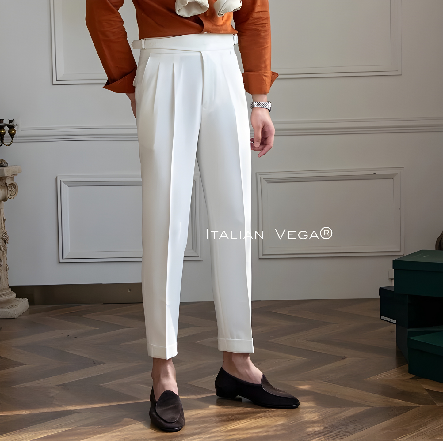 Frost White Classic Buckle Gurkha Pants by Italian Vega®