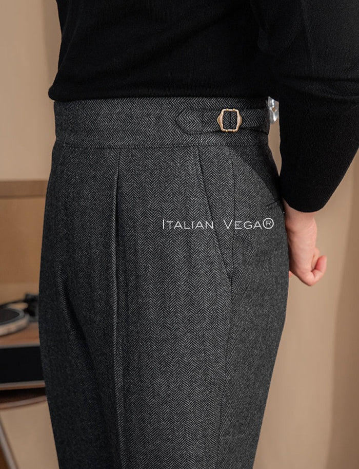 Deep Grey Exotic Herringbone Gurkha Pants by ITALIAN VEGA®