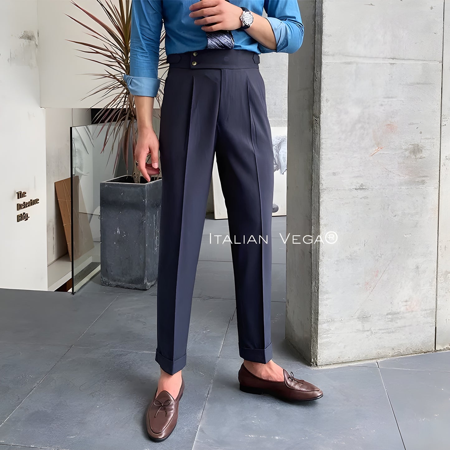 Elephant Grey Signature Buttoned Gurkha Pants